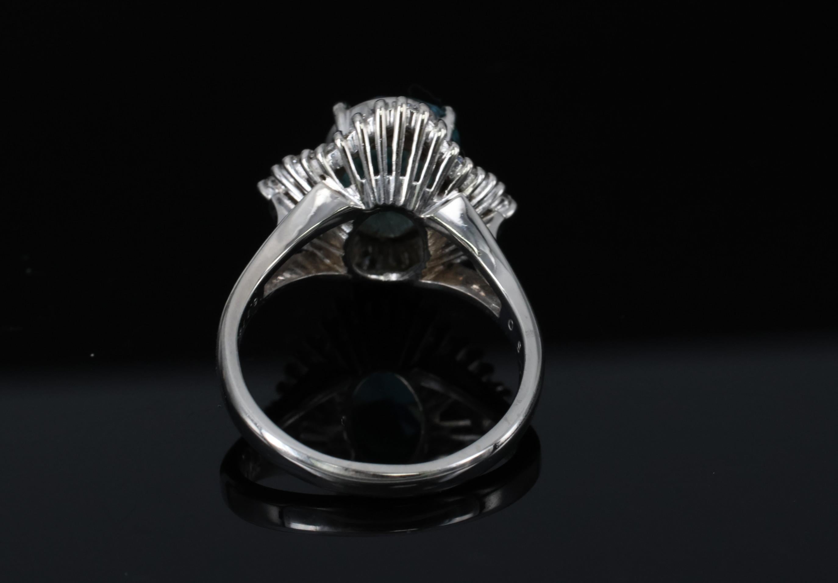 Fine 6.11ct Natural Neon Blue Zircon & 1.50ct Diamond Platinum Ring Size 9.25