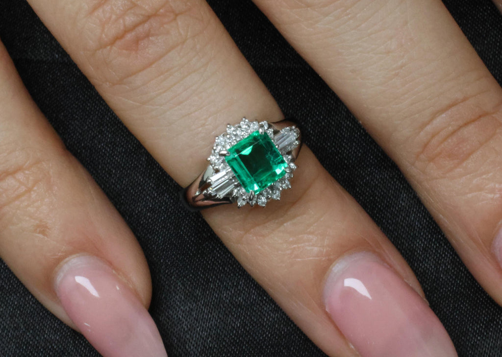 GEM! 1.10ct GIA Colombian No Oil Emerald &0.23ct Diamond Platinum Ring Size 3.75