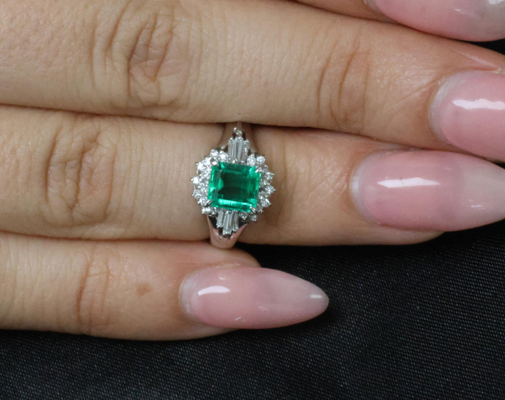 GEM! 1.10ct GIA Colombian No Oil Emerald &0.23ct Diamond Platinum Ring Size 3.75