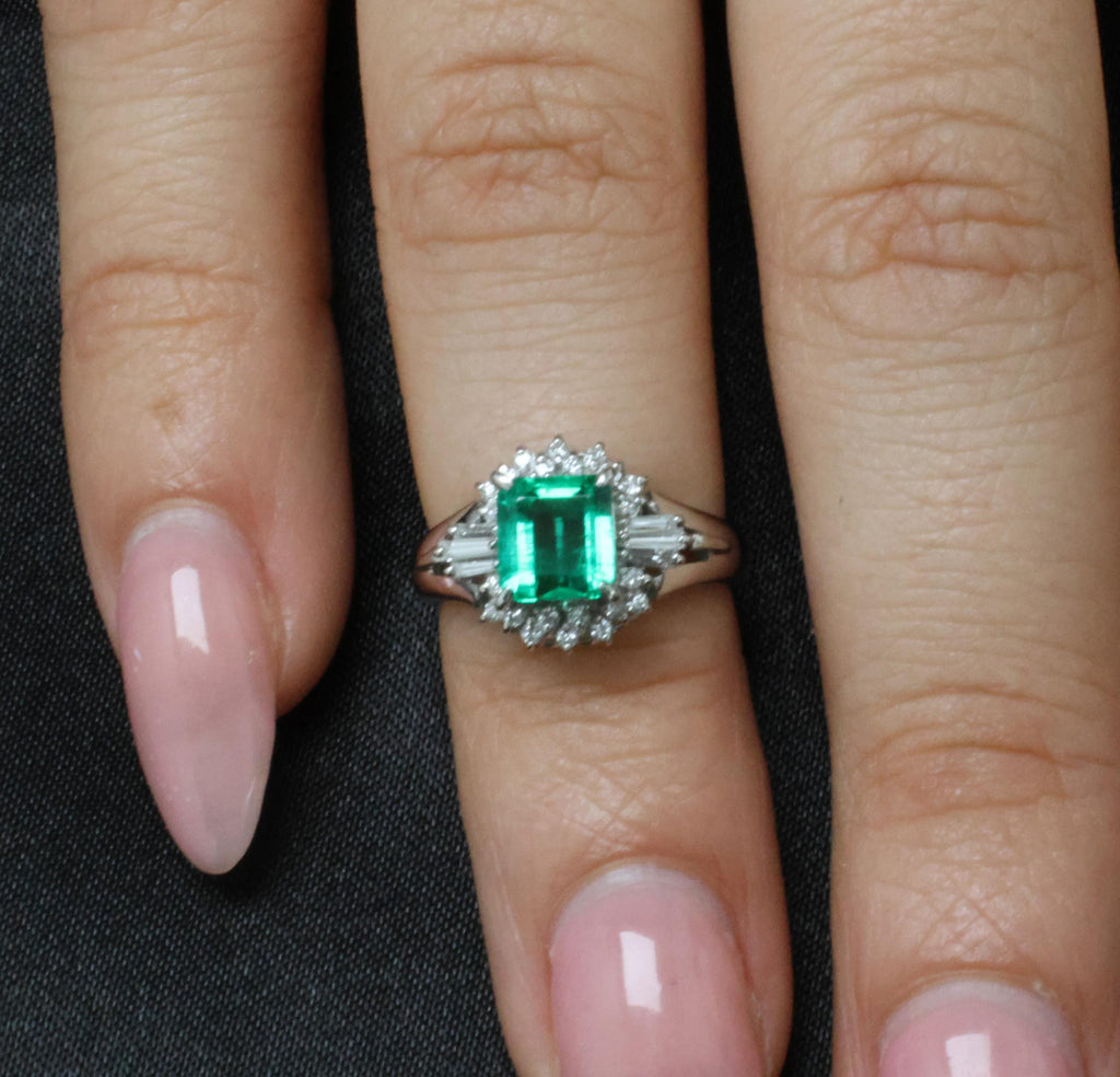 GEM! 1.10ct GIA Colombian No Oil Emerald &0.23ct Diamond Platinum Ring Size 3.75