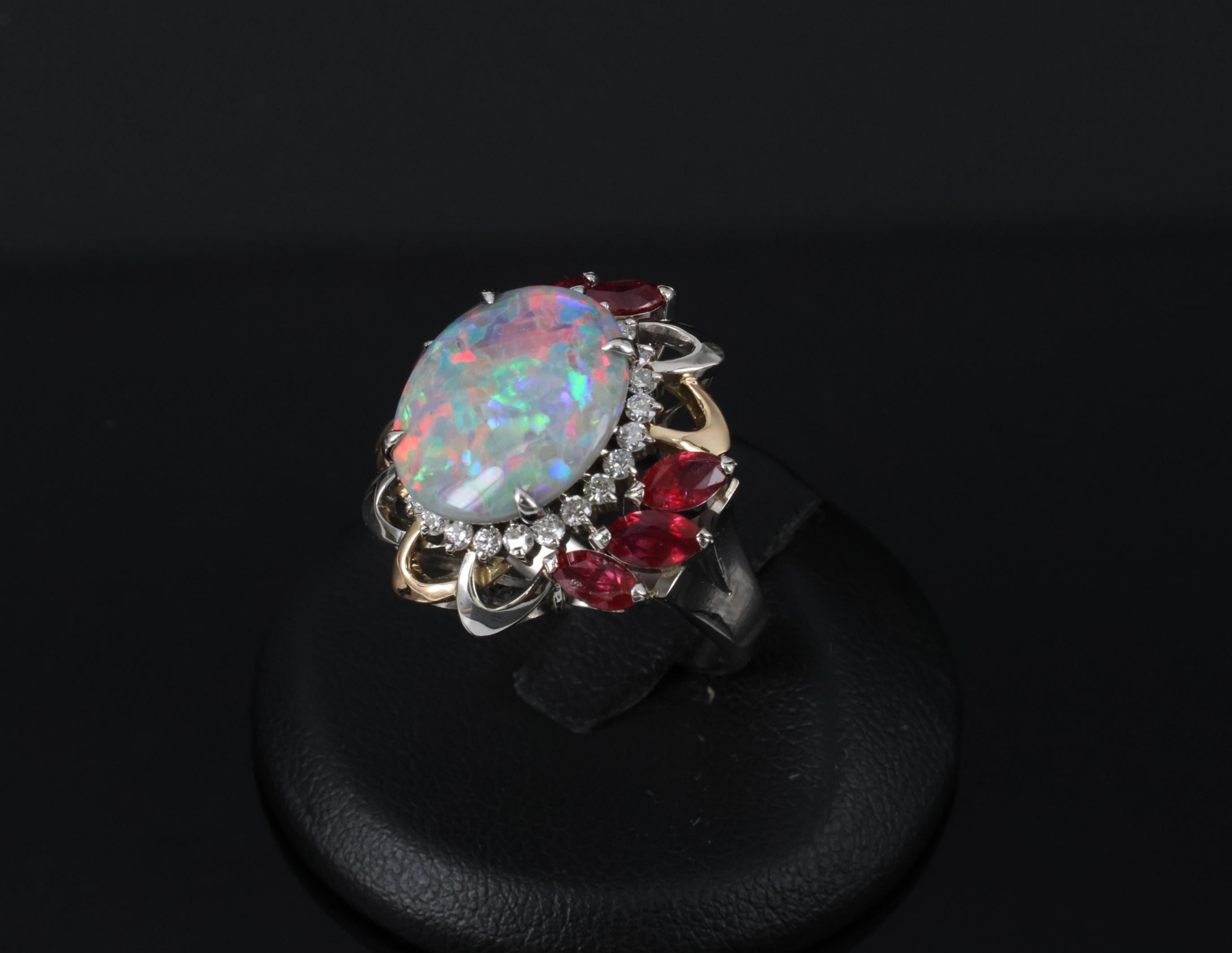 4.08ct Black Opal 2.08ct Ruby 0.46ct Diamond Platinum & 18K Gold Ring Size 6.75