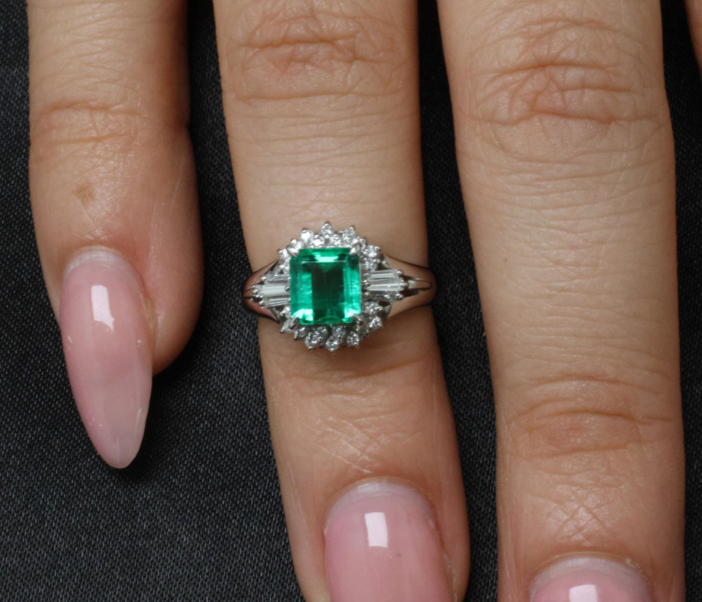 GEM! 1.10ct GIA Colombian No Oil Emerald &0.23ct Diamond Platinum Ring Size 3.75