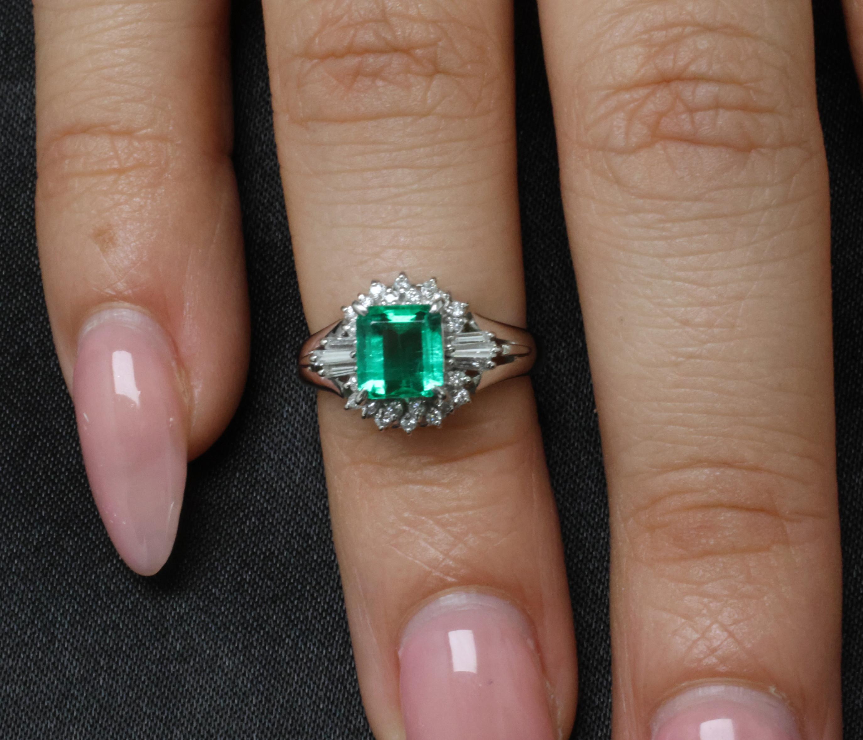 GEM! 1.10ct GIA Colombian No Oil Emerald &0.23ct Diamond Platinum Ring Size 3.75