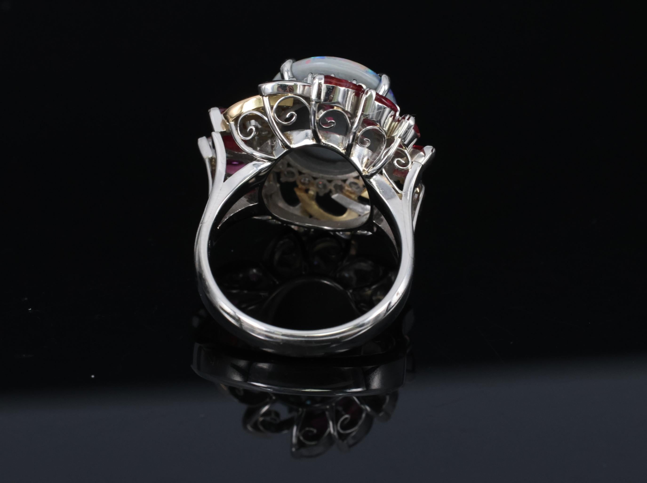 4.08ct Black Opal 2.08ct Ruby 0.46ct Diamond Platinum & 18K Gold Ring Size 6.75