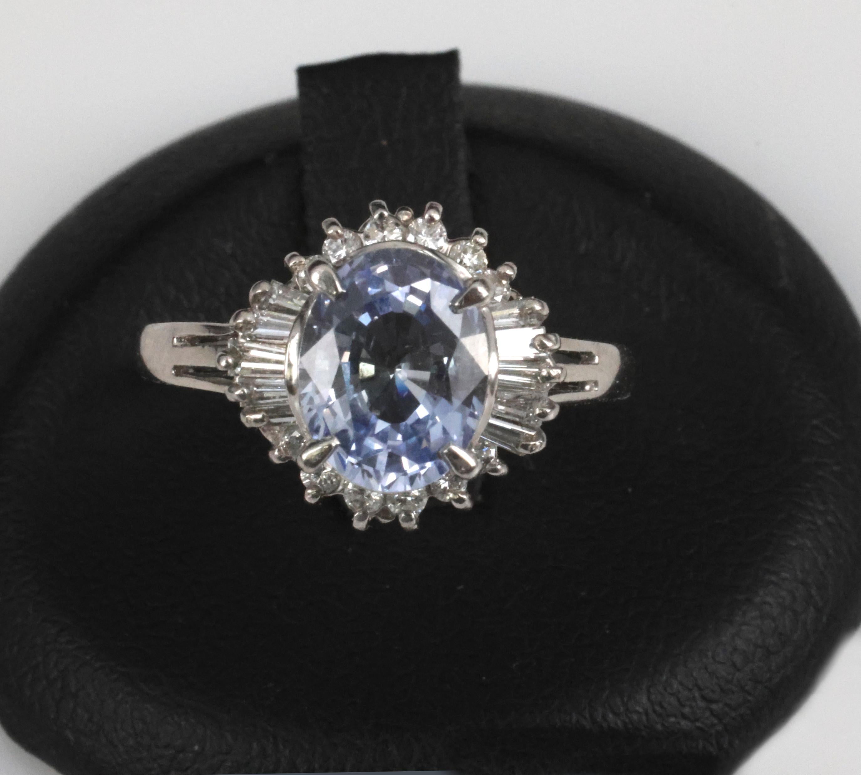 2.38ct GIA Blueish Violet Sapphire & 0.45ct Diamond Platinum Ring, Size 7.75