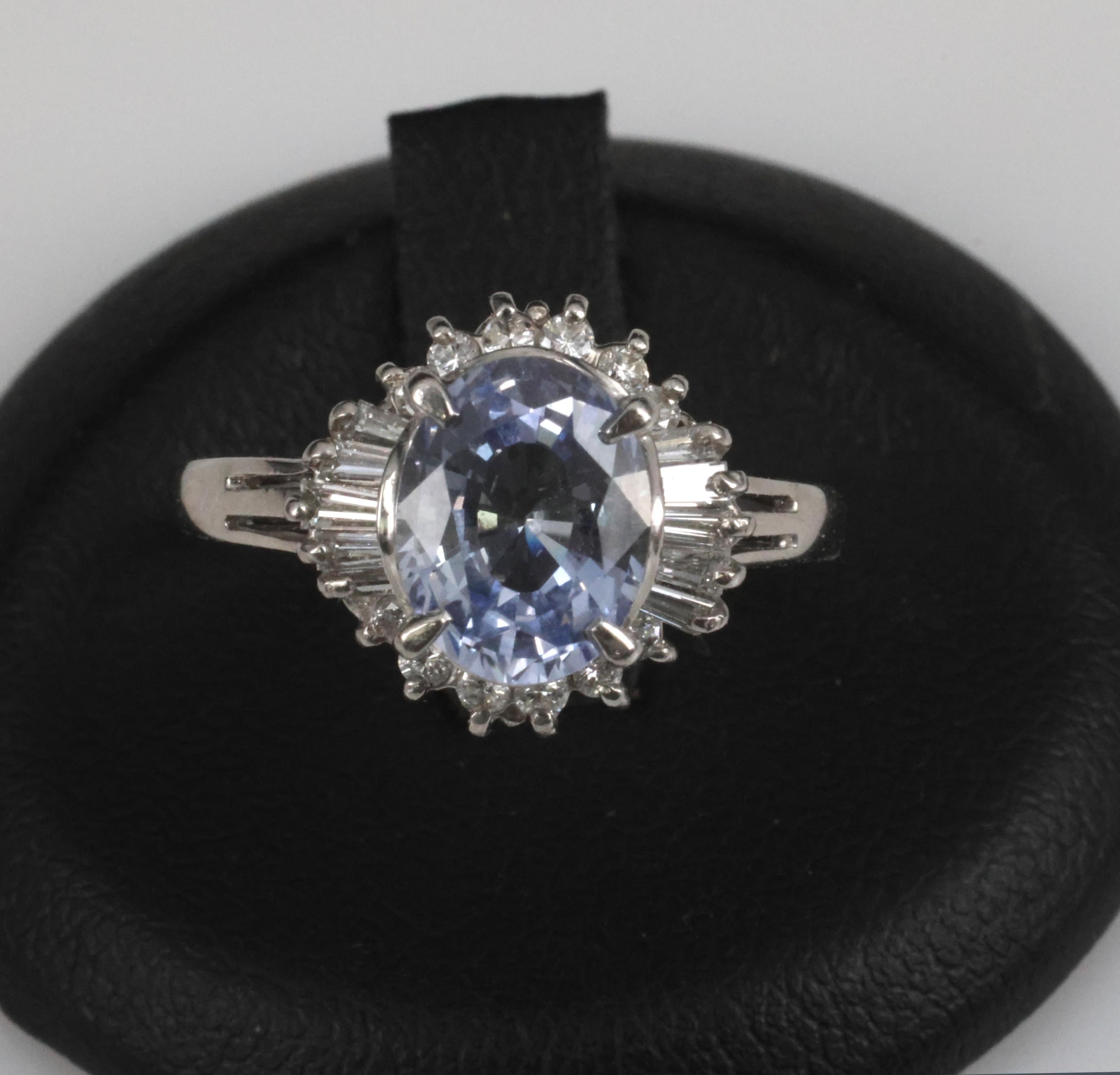 2.38ct GIA Blueish Violet Sapphire & 0.45ct Diamond Platinum Ring, Size 7.75