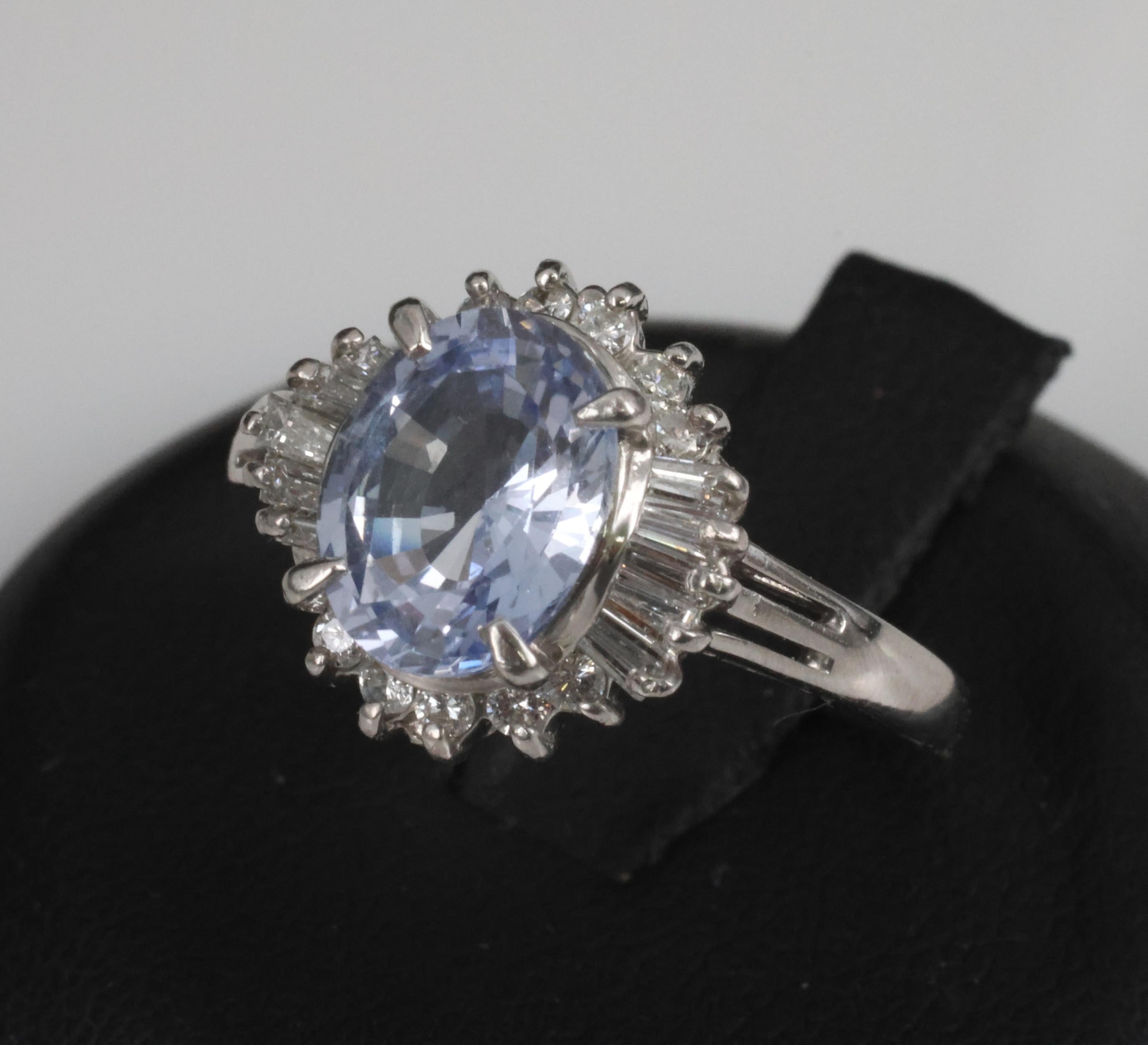 2.38ct GIA Blueish Violet Sapphire & 0.45ct Diamond Platinum Ring, Size 7.75