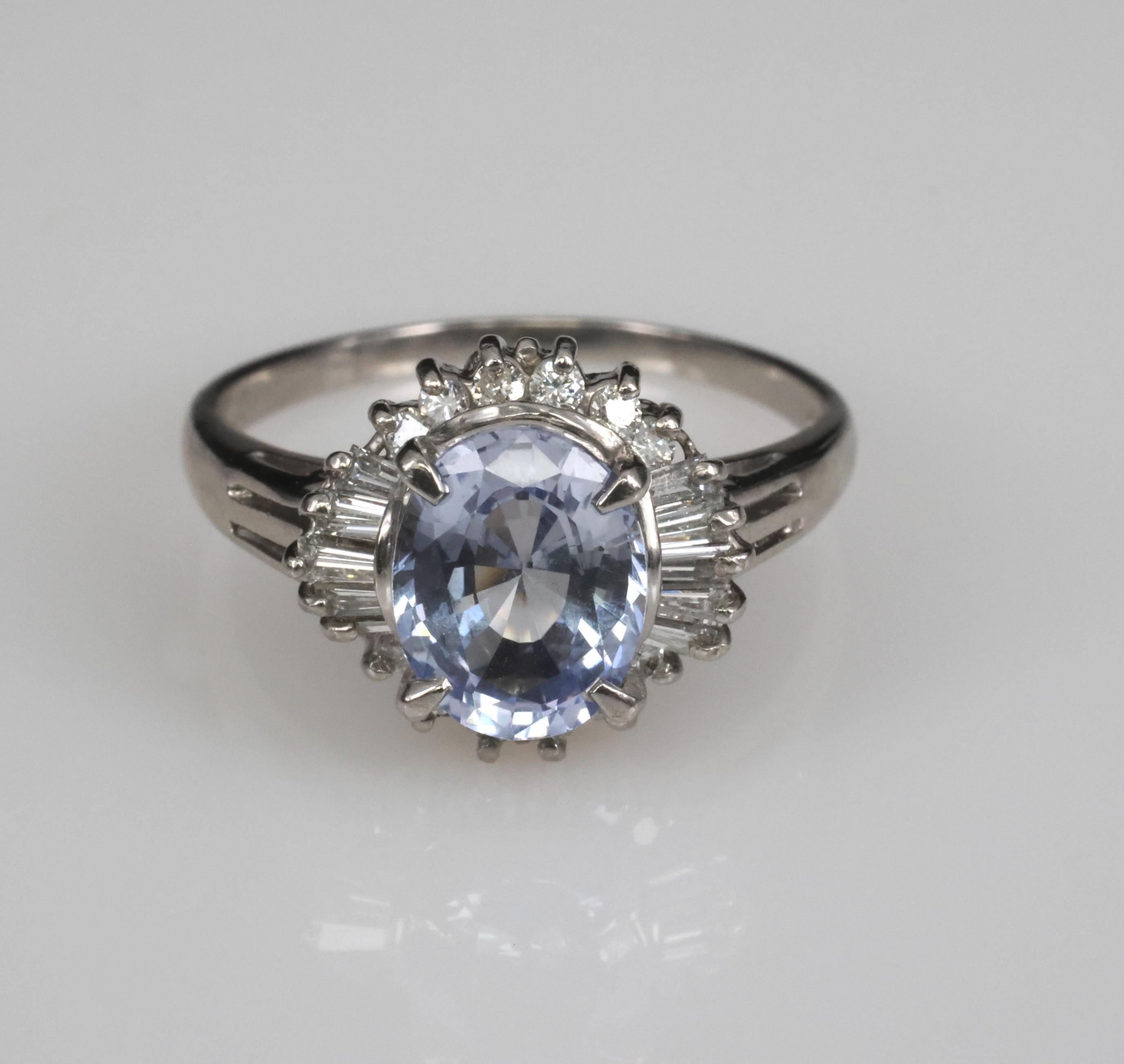 2.38ct GIA Blueish Violet Sapphire & 0.45ct Diamond Platinum Ring, Size 7.75