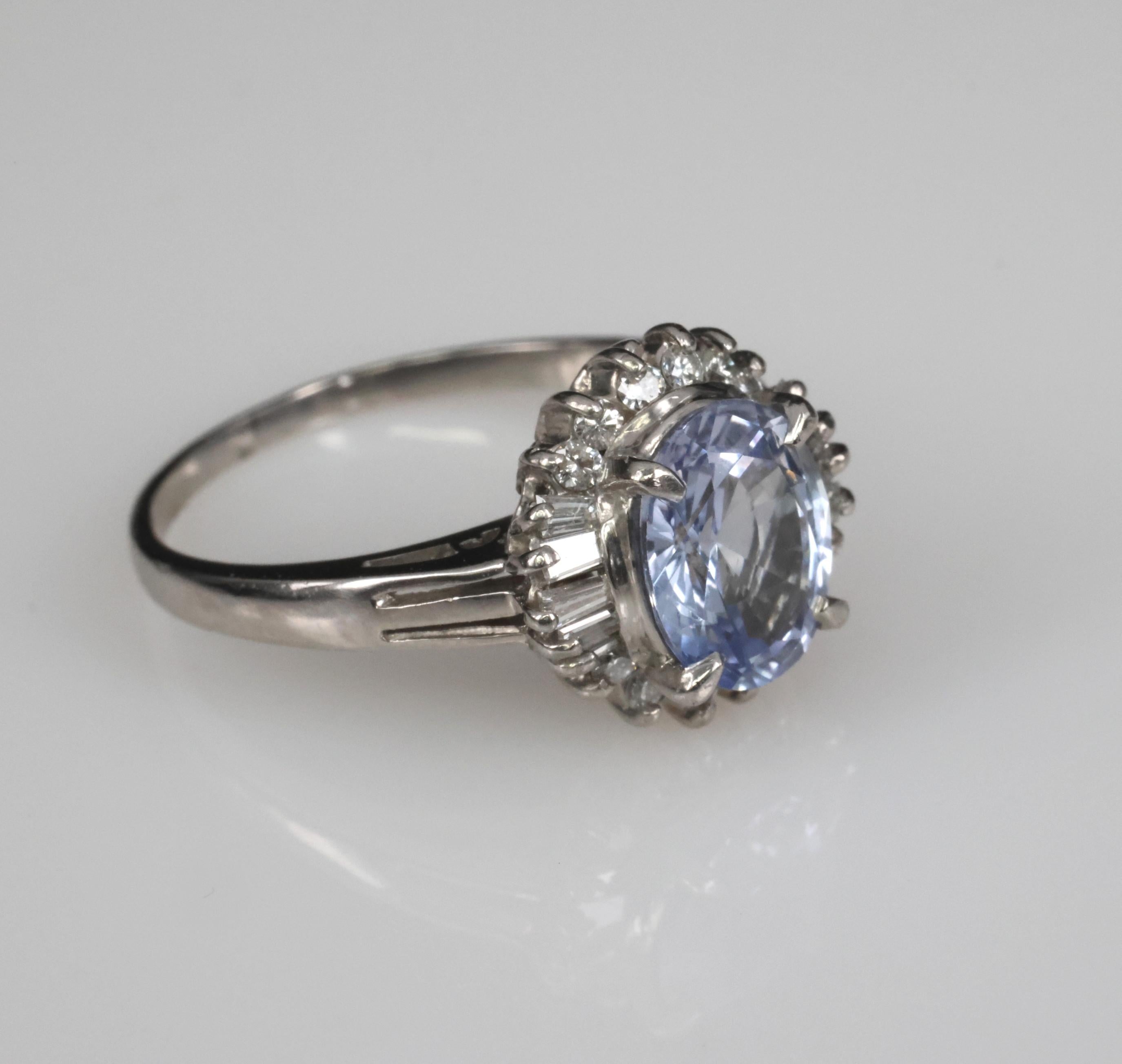2.38ct GIA Blueish Violet Sapphire & 0.45ct Diamond Platinum Ring, Size 7.75