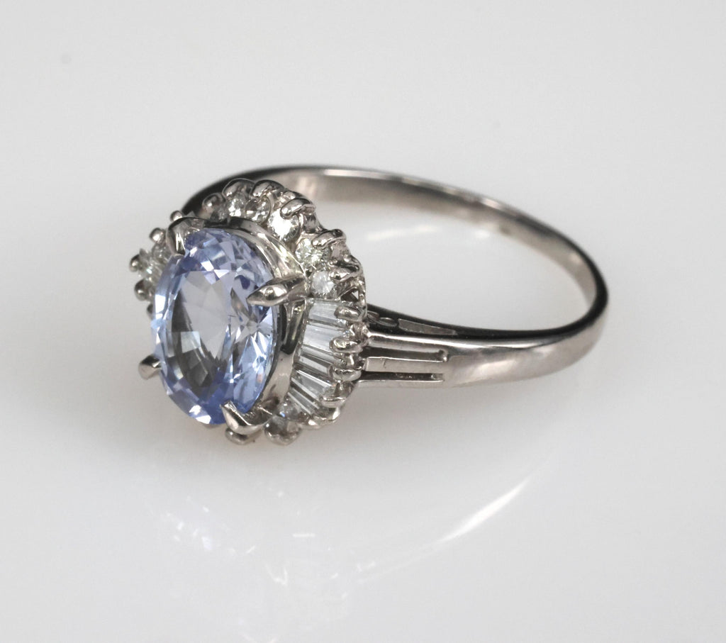 2.38ct GIA Blueish Violet Sapphire & 0.45ct Diamond Platinum Ring, Size 7.75