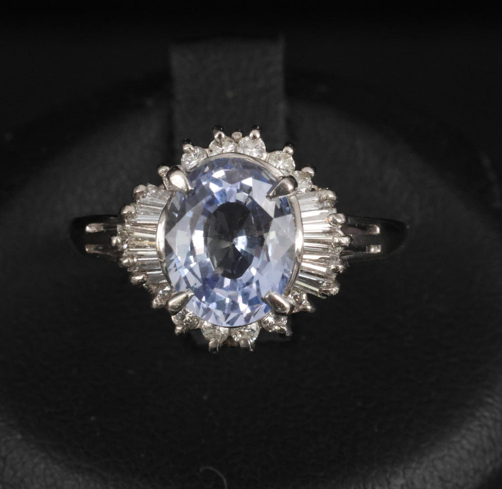2.38ct GIA Blueish Violet Sapphire & 0.45ct Diamond Platinum Ring, Size 7.75
