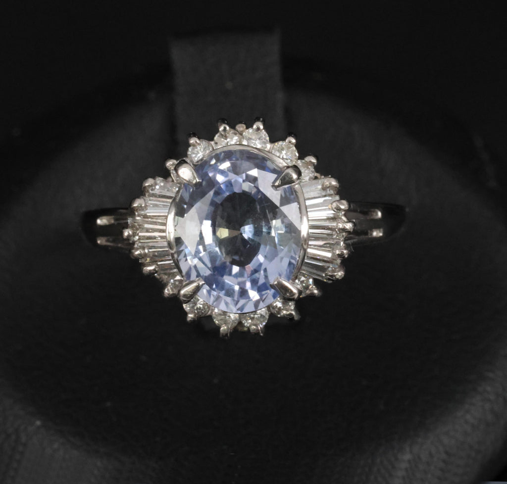 2.38ct GIA Blueish Violet Sapphire & 0.45ct Diamond Platinum Ring, Size 7.75