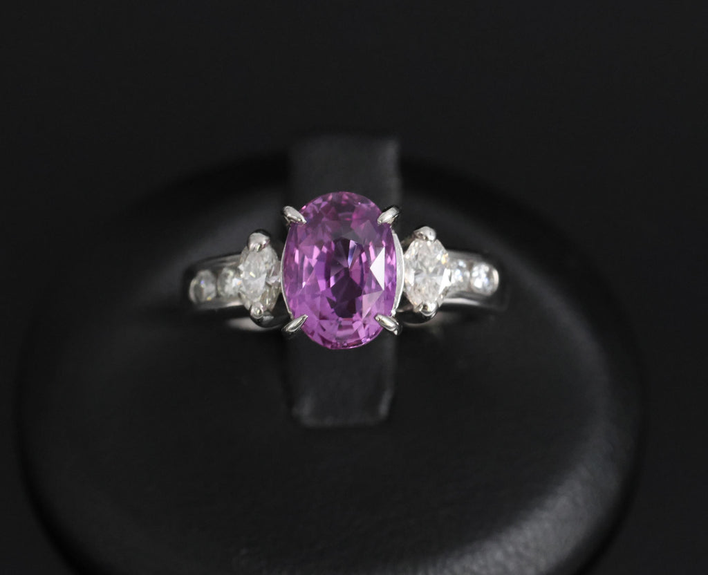 Fine 2.91ct GIA Vivid Pink Ceylon Sapphire & 0.54ct Diamond Platinum Ring Size 6
