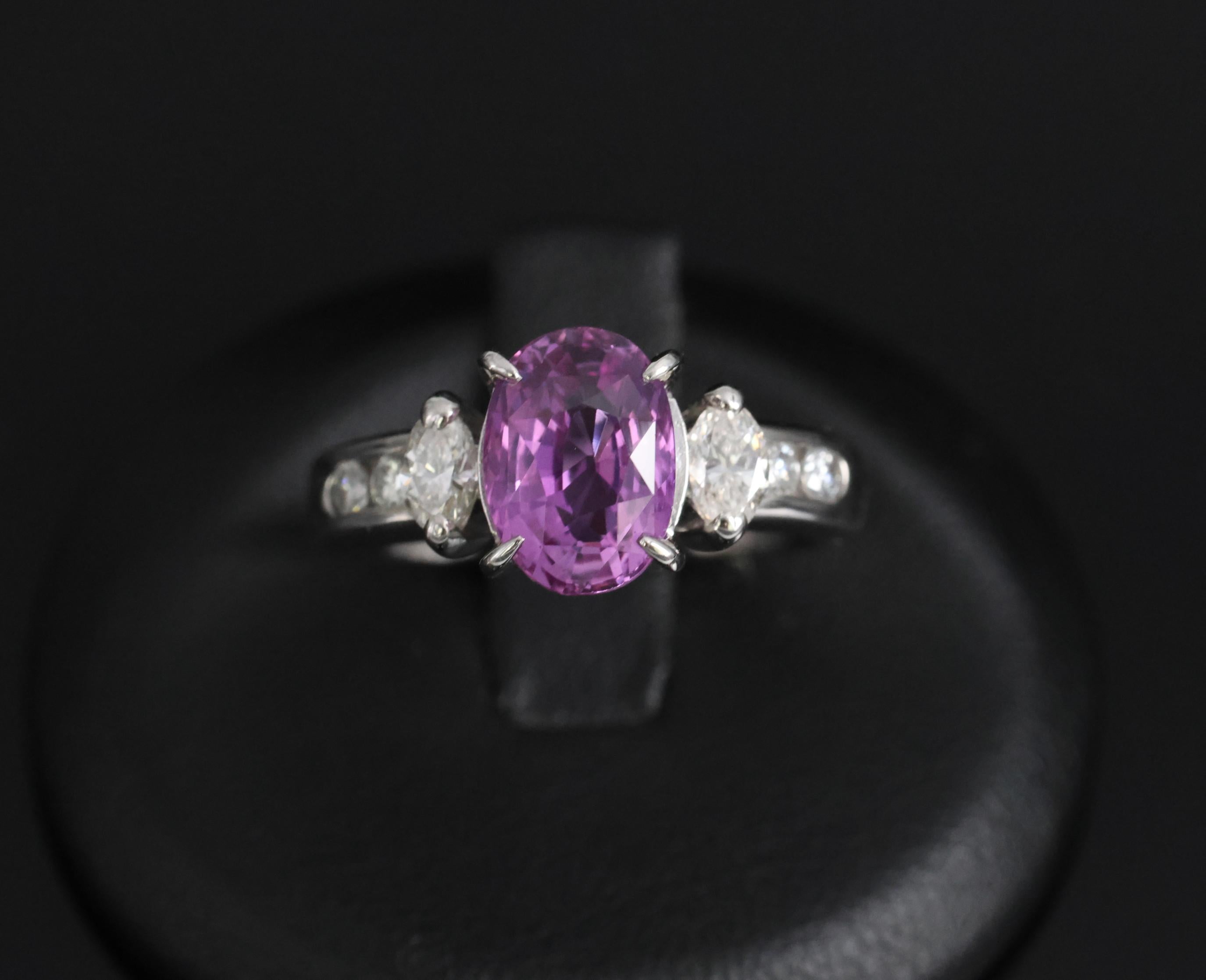 Fine 2.91ct GIA Vivid Pink Ceylon Sapphire & 0.54ct Diamond Platinum Ring Size 6