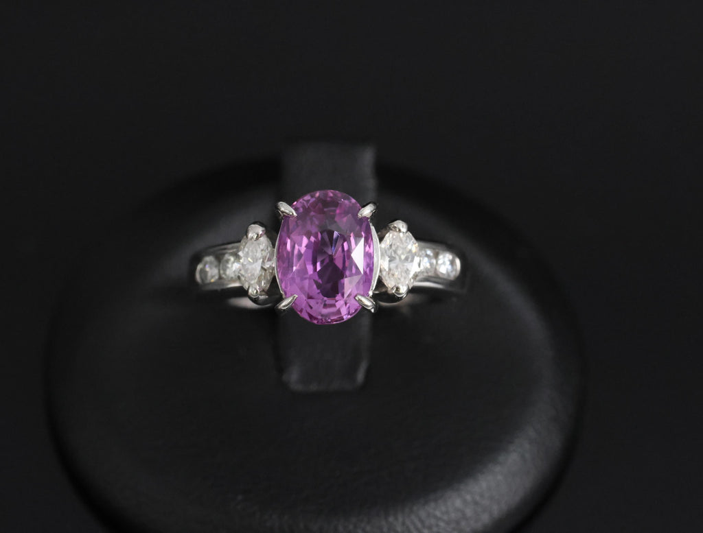 Fine 2.91ct GIA Vivid Pink Ceylon Sapphire & 0.54ct Diamond Platinum Ring Size 6