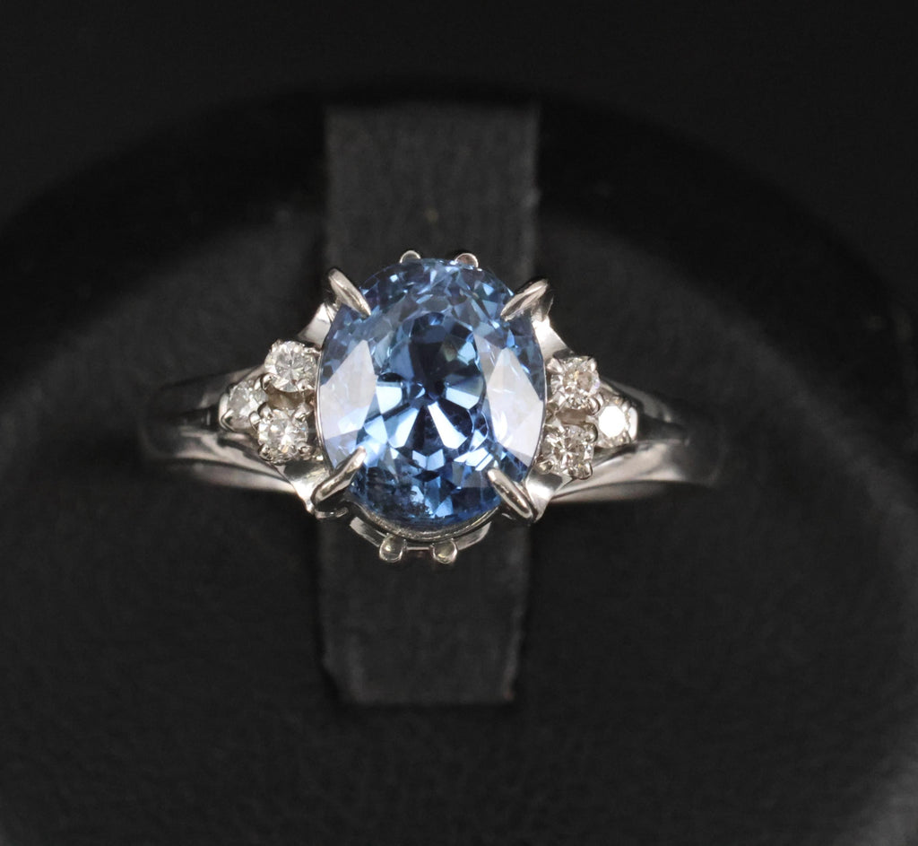 3.00ct GIA Ceylon No Heat Blue Sapphire & 0.08 Diamond Platinum Ring, Size 6.25