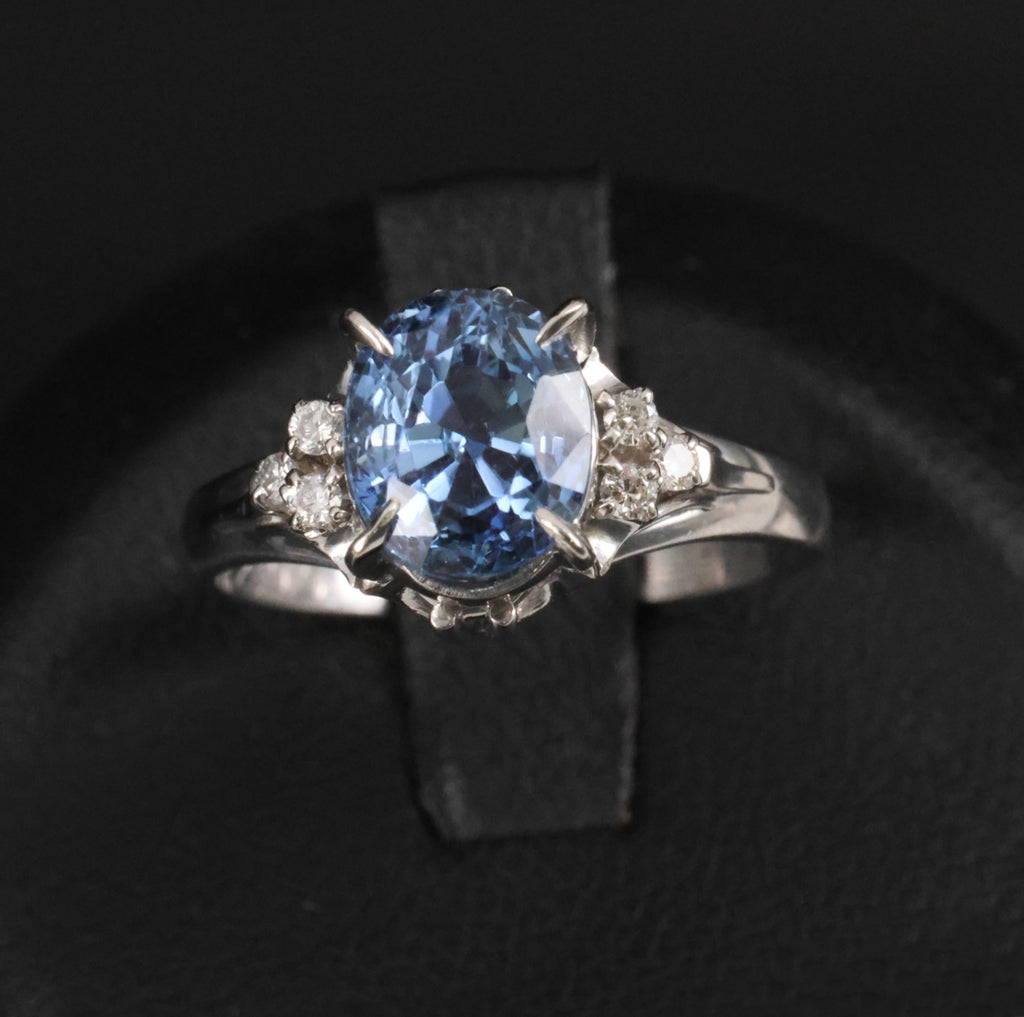3.00ct GIA Ceylon No Heat Blue Sapphire & 0.08 Diamond Platinum Ring, Size 6.25