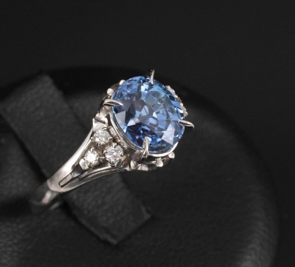3.00ct GIA Ceylon No Heat Blue Sapphire & 0.08 Diamond Platinum Ring, Size 6.25