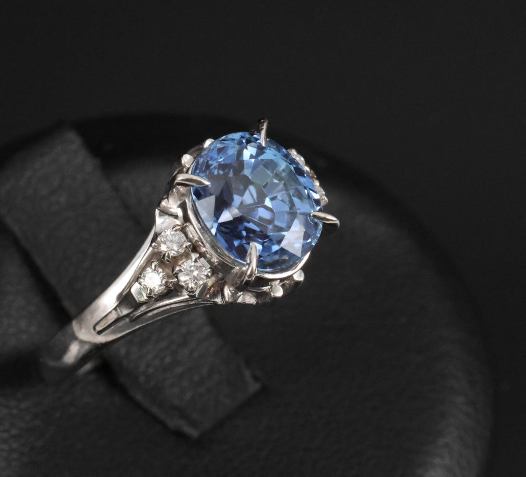 3.00ct GIA Ceylon No Heat Blue Sapphire & 0.08 Diamond Platinum Ring, Size 6.25