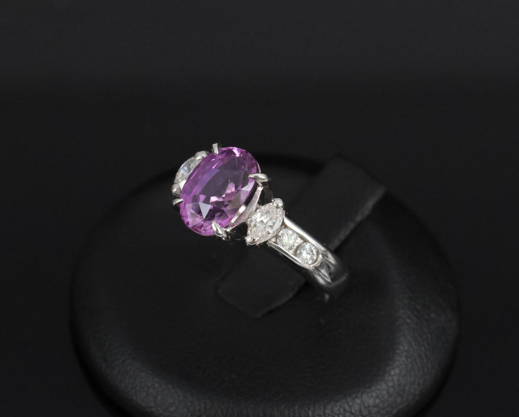 Fine 2.91ct GIA Vivid Pink Ceylon Sapphire & 0.54ct Diamond Platinum Ring Size 6