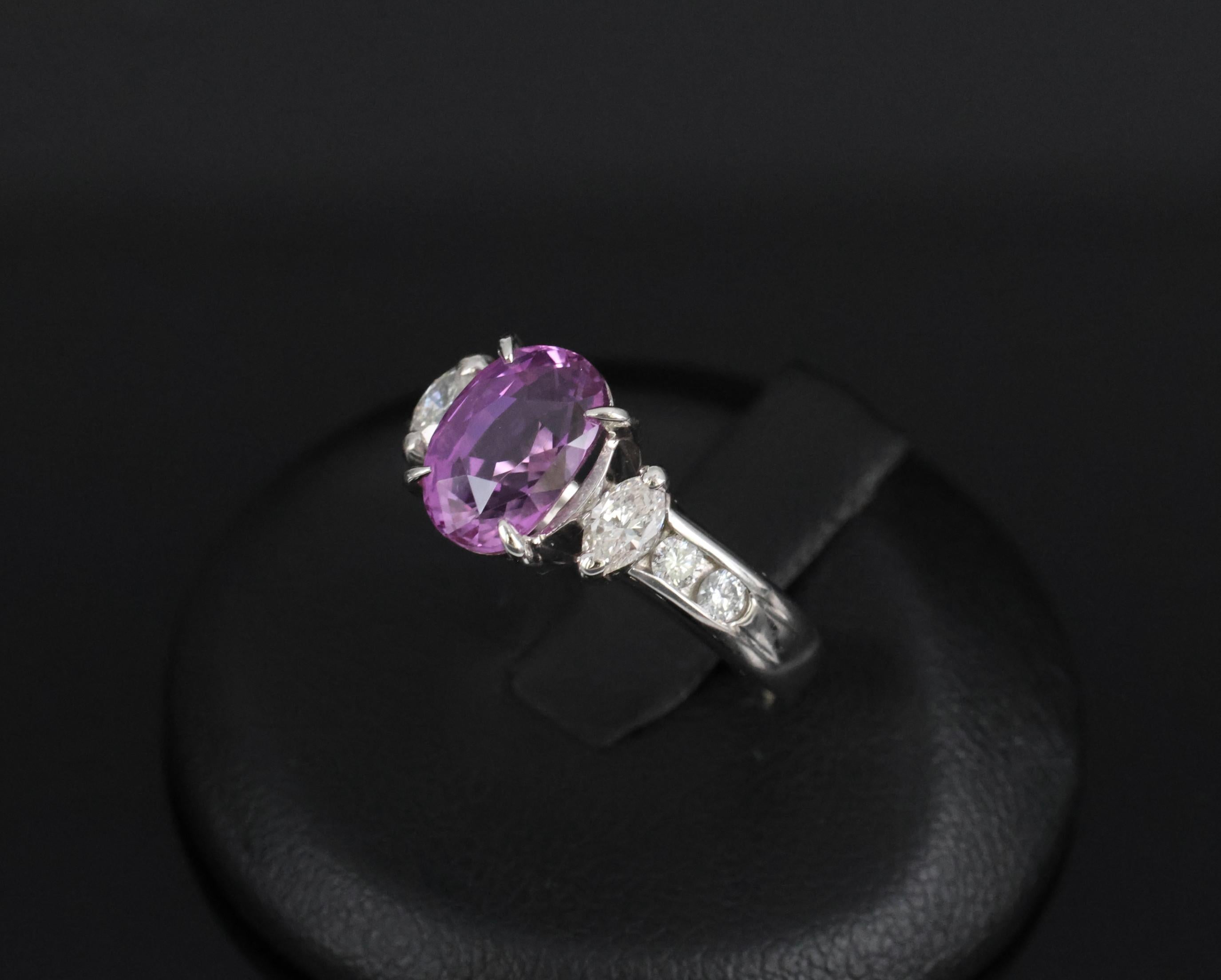 Fine 2.91ct GIA Vivid Pink Ceylon Sapphire & 0.54ct Diamond Platinum Ring Size 6