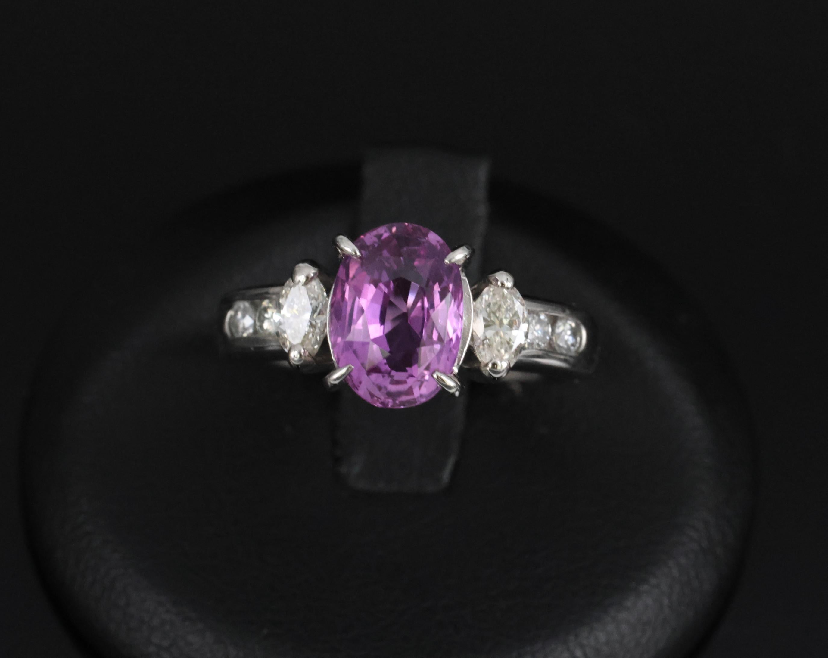Fine 2.91ct GIA Vivid Pink Ceylon Sapphire & 0.54ct Diamond Platinum Ring Size 6