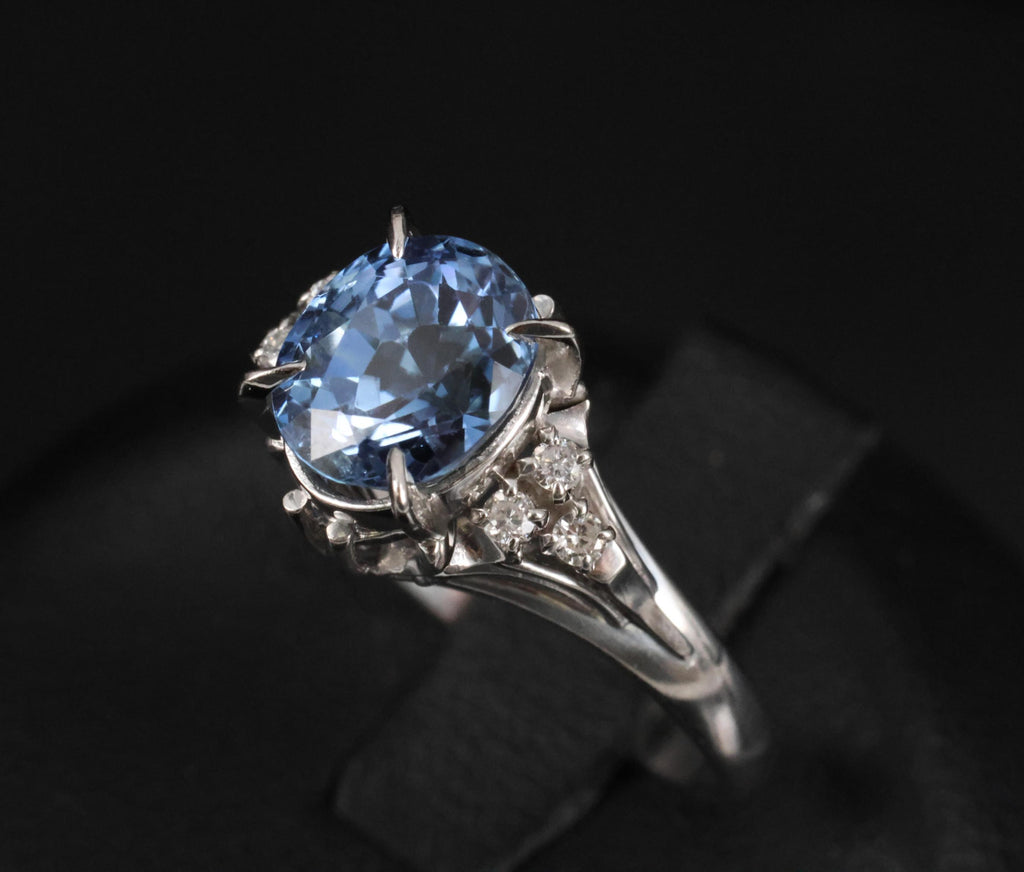 3.00ct GIA Ceylon No Heat Blue Sapphire & 0.08 Diamond Platinum Ring, Size 6.25