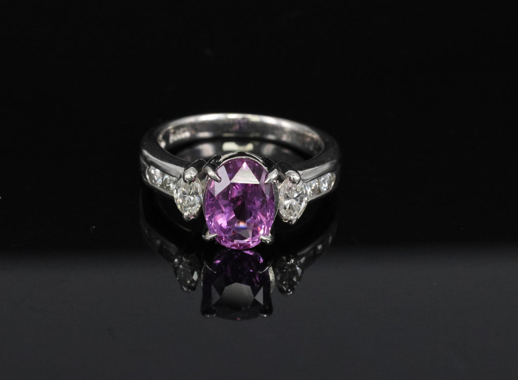 Fine 2.91ct GIA Vivid Pink Ceylon Sapphire & 0.54ct Diamond Platinum Ring Size 6