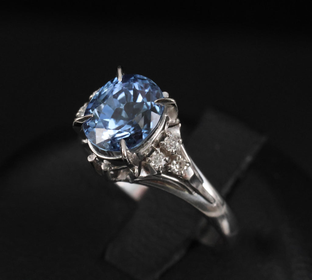 3.00ct GIA Ceylon No Heat Blue Sapphire & 0.08 Diamond Platinum Ring, Size 6.25