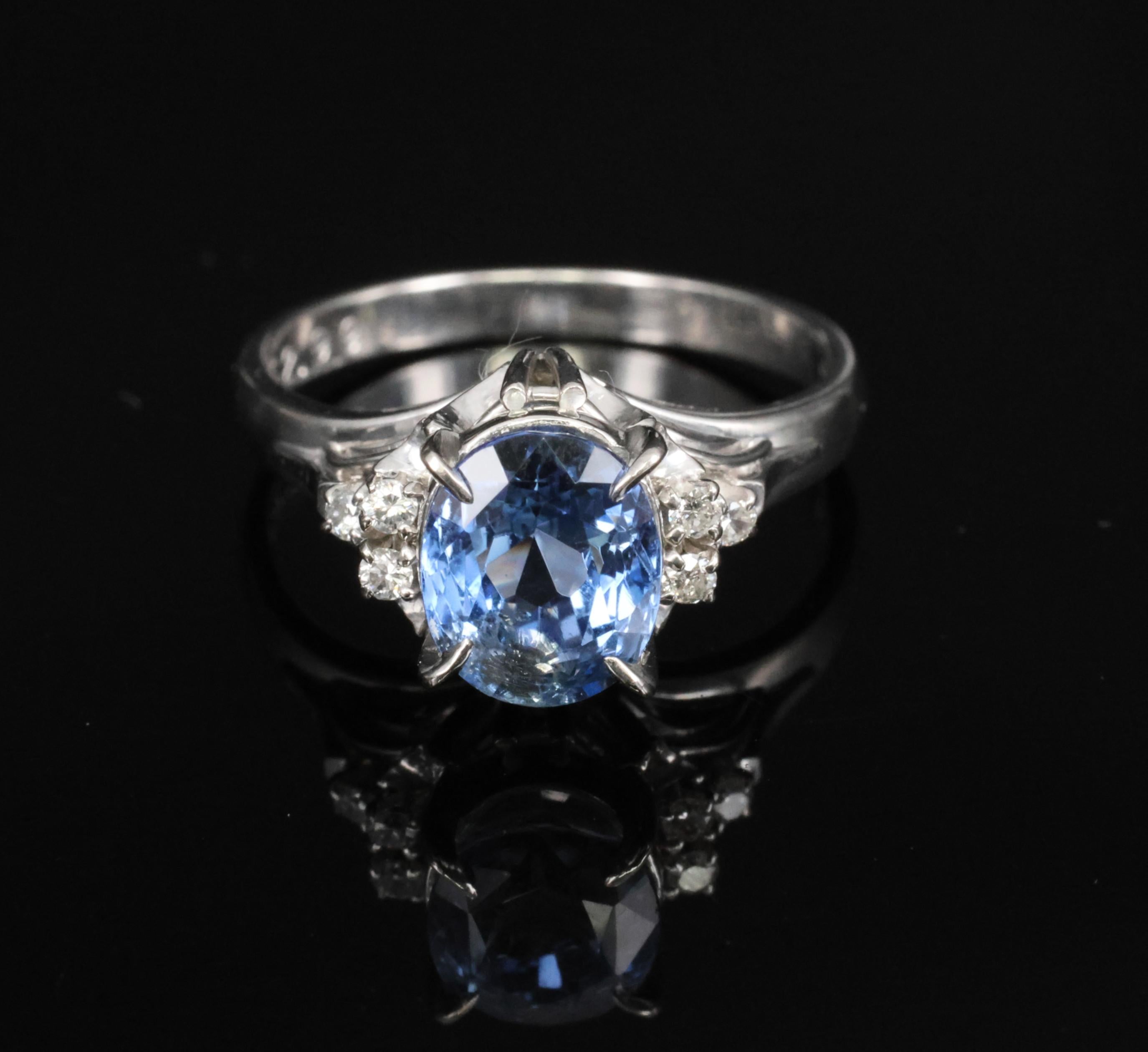 3.00ct GIA Ceylon No Heat Blue Sapphire & 0.08 Diamond Platinum Ring, Size 6.25