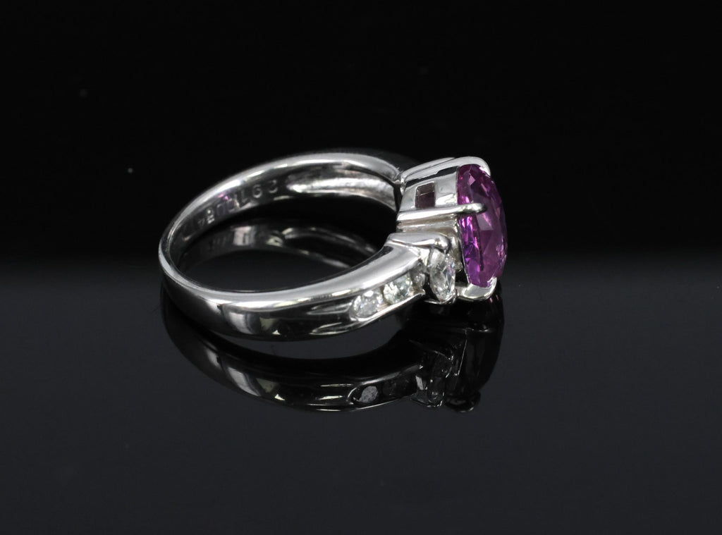 Fine 2.91ct GIA Vivid Pink Ceylon Sapphire & 0.54ct Diamond Platinum Ring Size 6