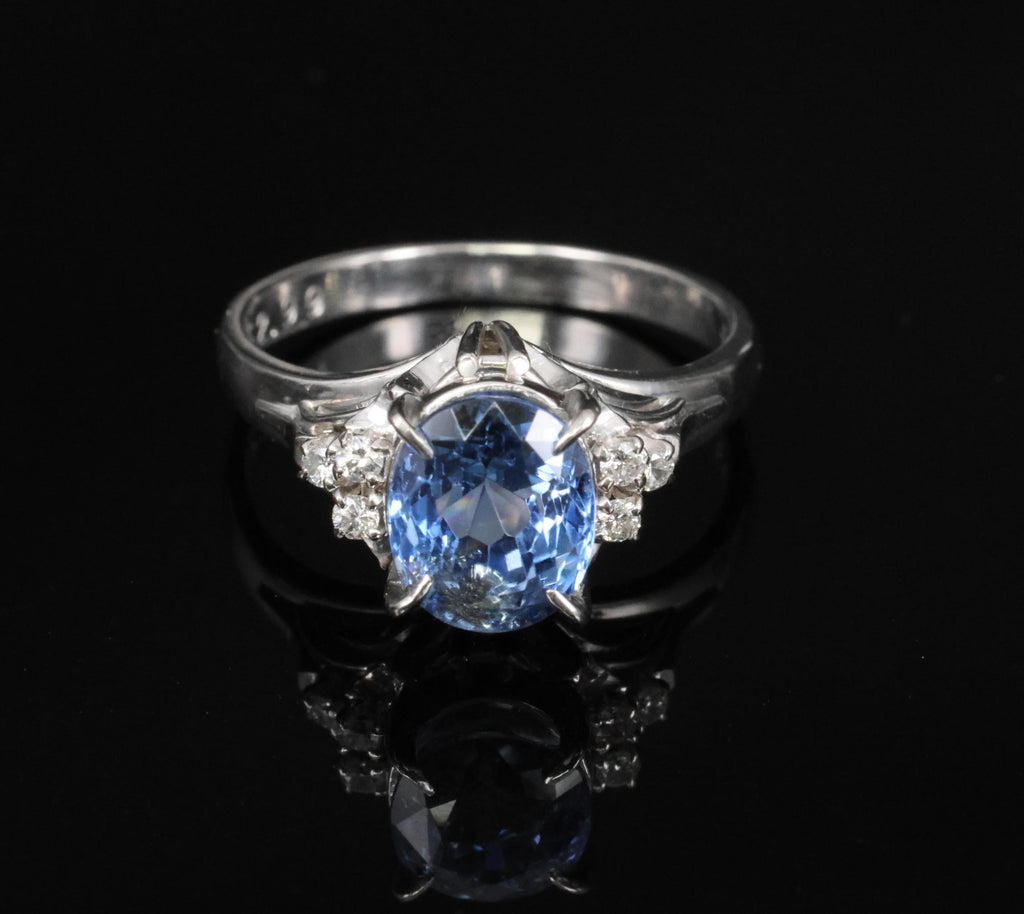 3.00ct GIA Ceylon No Heat Blue Sapphire & 0.08 Diamond Platinum Ring, Size 6.25