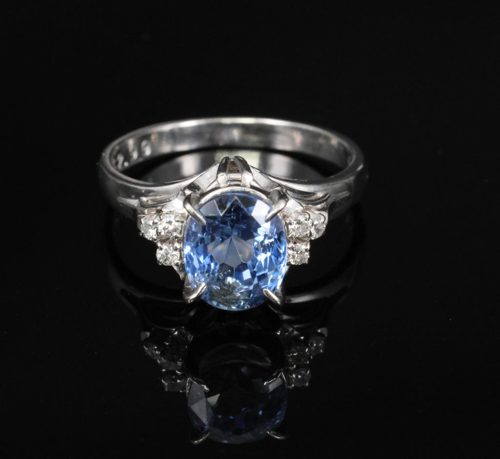 3.00ct GIA Ceylon No Heat Blue Sapphire & 0.08 Diamond Platinum Ring, Size 6.25