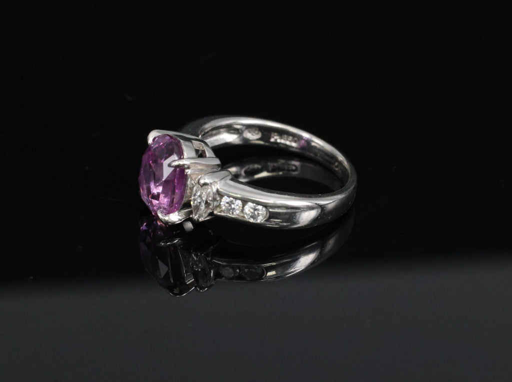 Fine 2.91ct GIA Vivid Pink Ceylon Sapphire & 0.54ct Diamond Platinum Ring Size 6