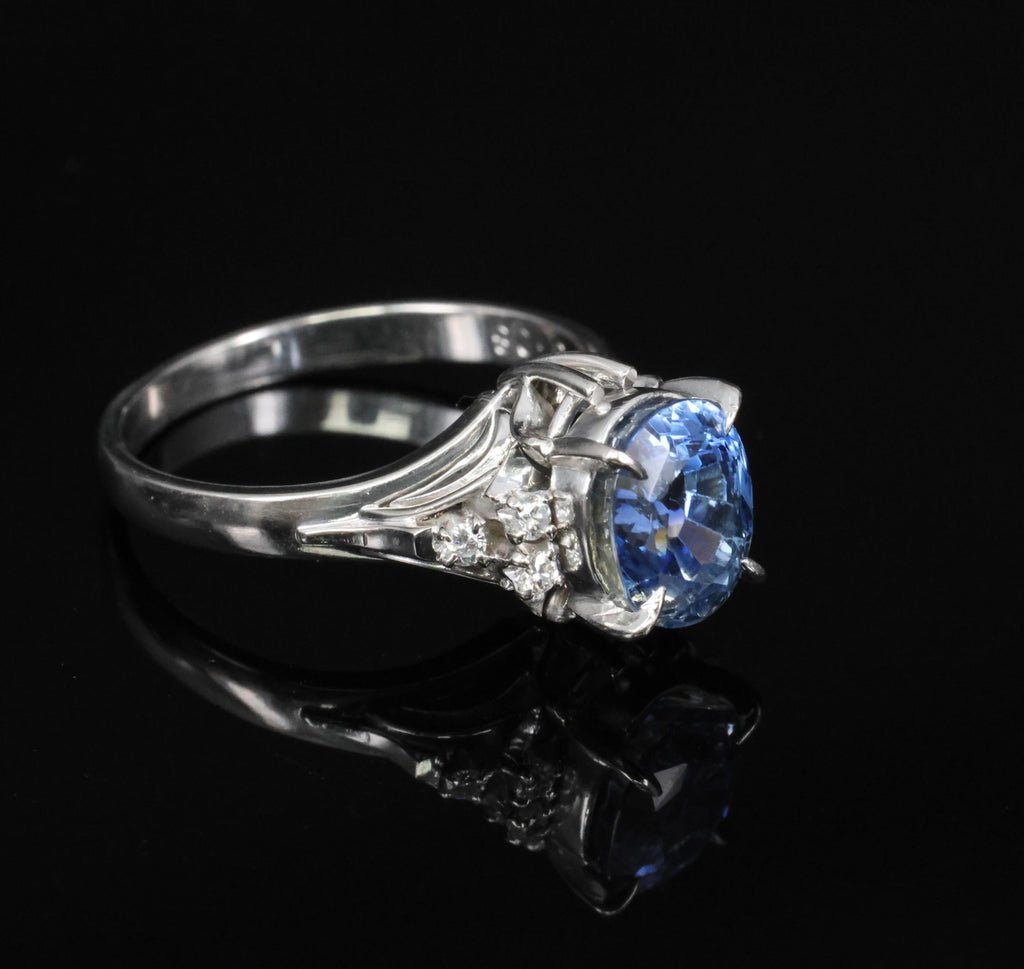 3.00ct GIA Ceylon No Heat Blue Sapphire & 0.08 Diamond Platinum Ring, Size 6.25