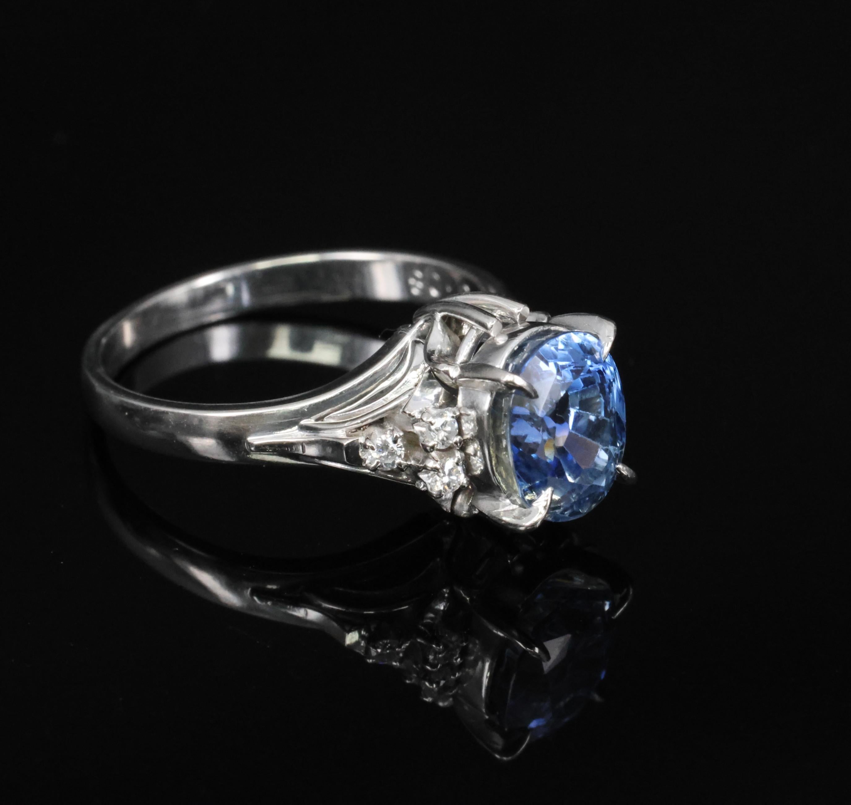 3.00ct GIA Ceylon No Heat Blue Sapphire & 0.08 Diamond Platinum Ring, Size 6.25