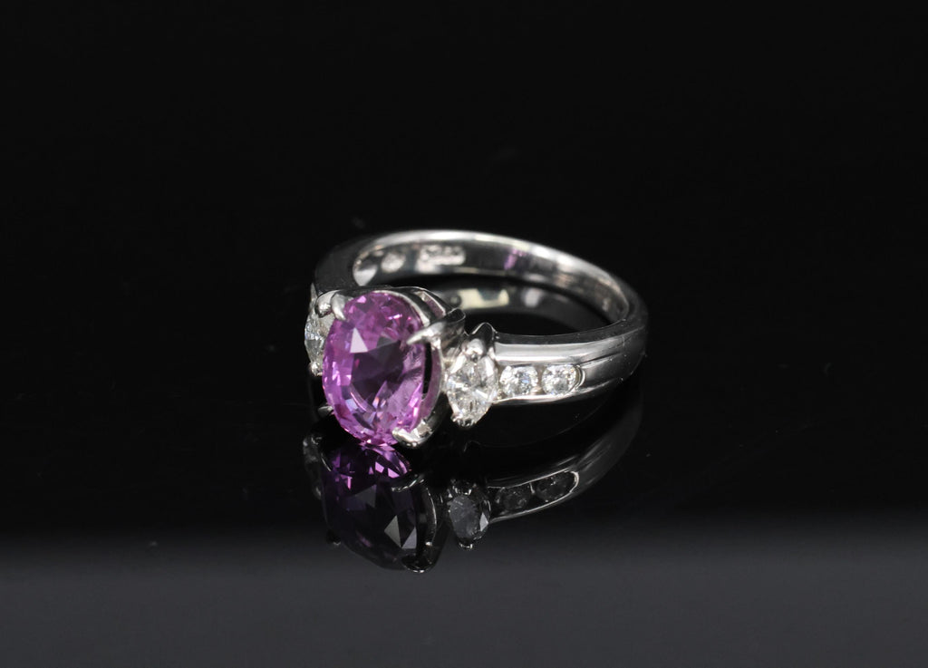 Fine 2.91ct GIA Vivid Pink Ceylon Sapphire & 0.54ct Diamond Platinum Ring Size 6