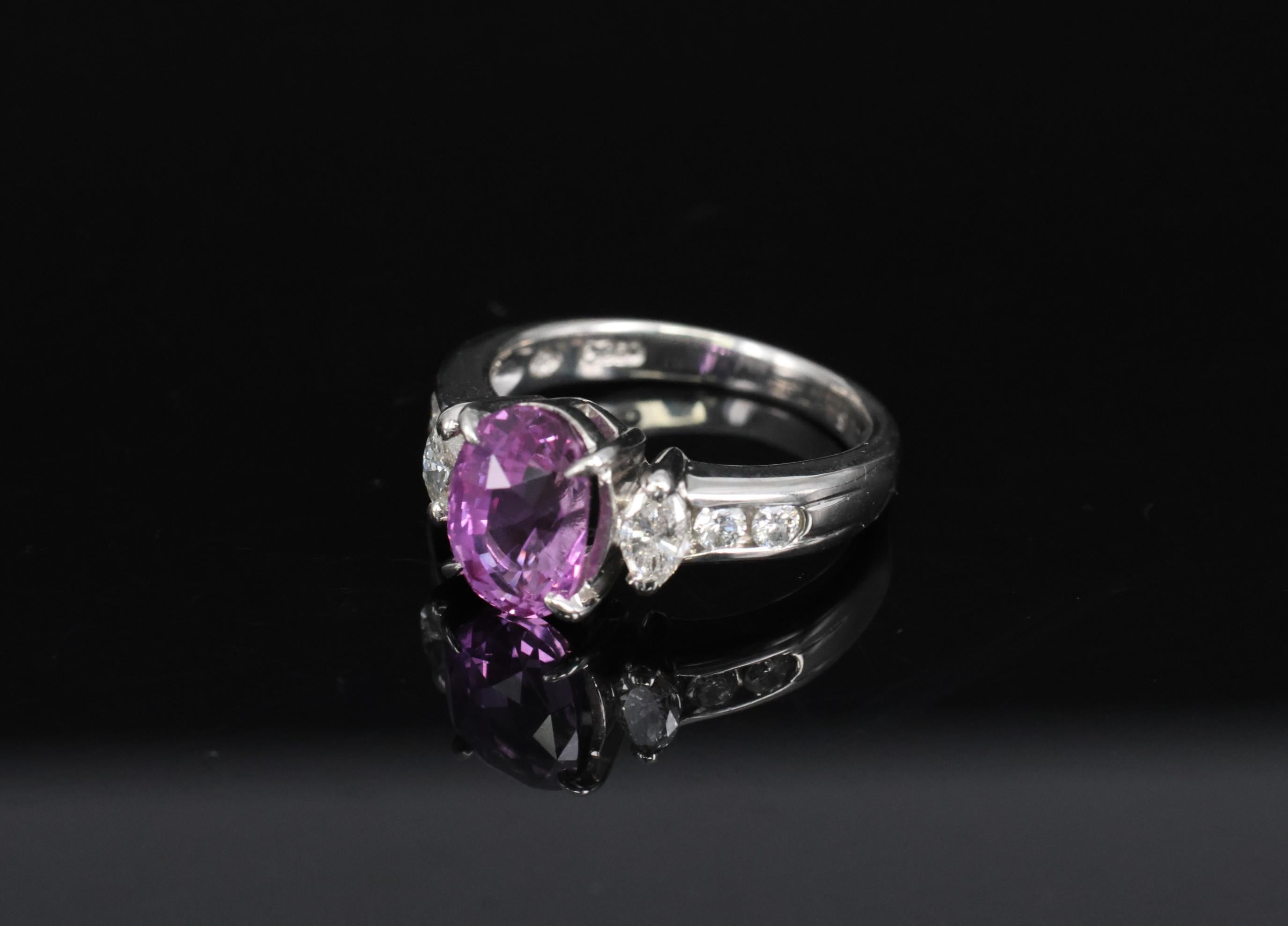 Fine 2.91ct GIA Vivid Pink Ceylon Sapphire & 0.54ct Diamond Platinum Ring Size 6