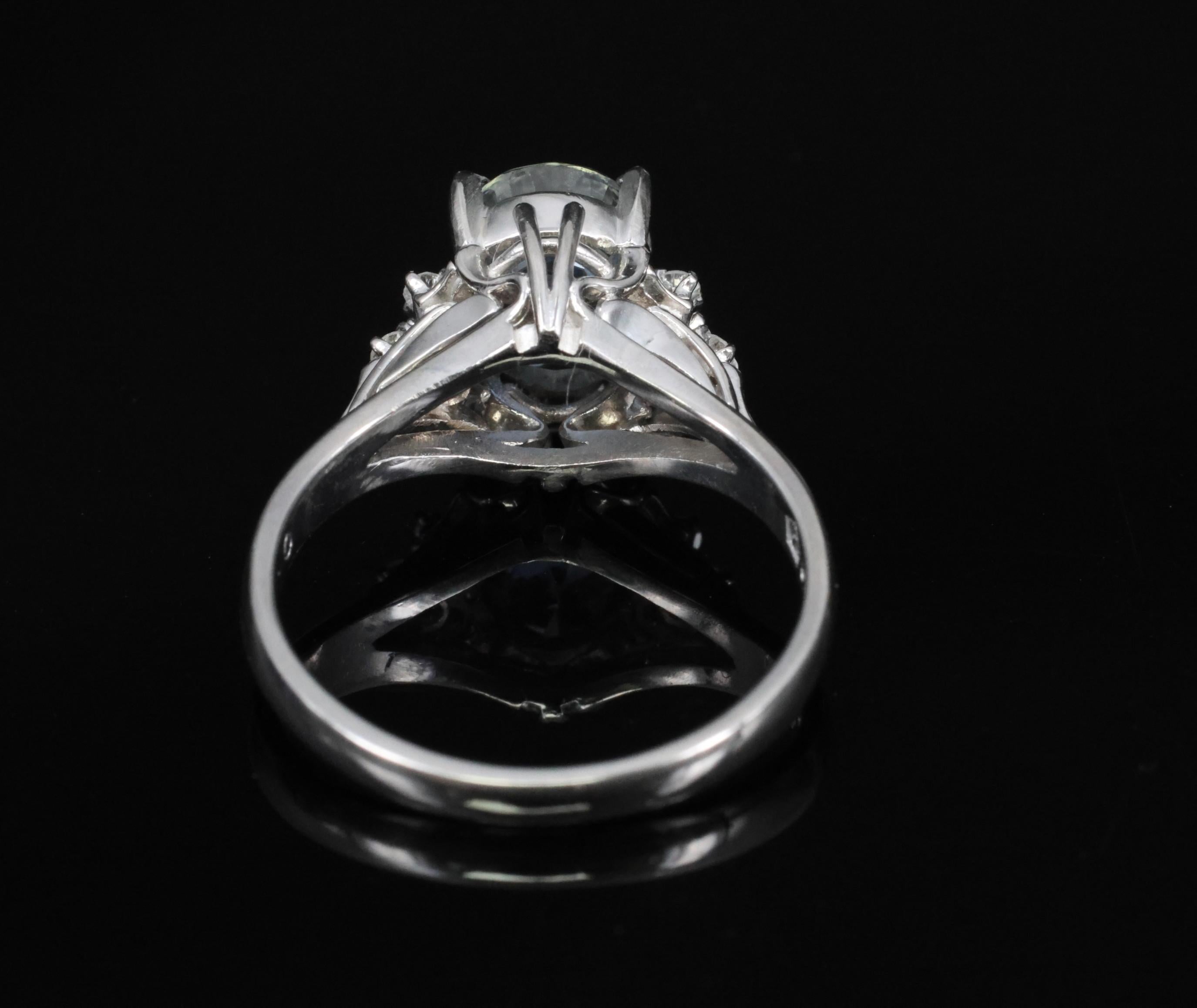 3.00ct GIA Ceylon No Heat Blue Sapphire & 0.08 Diamond Platinum Ring, Size 6.25