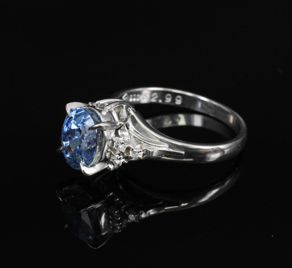 3.00ct GIA Ceylon No Heat Blue Sapphire & 0.08 Diamond Platinum Ring, Size 6.25