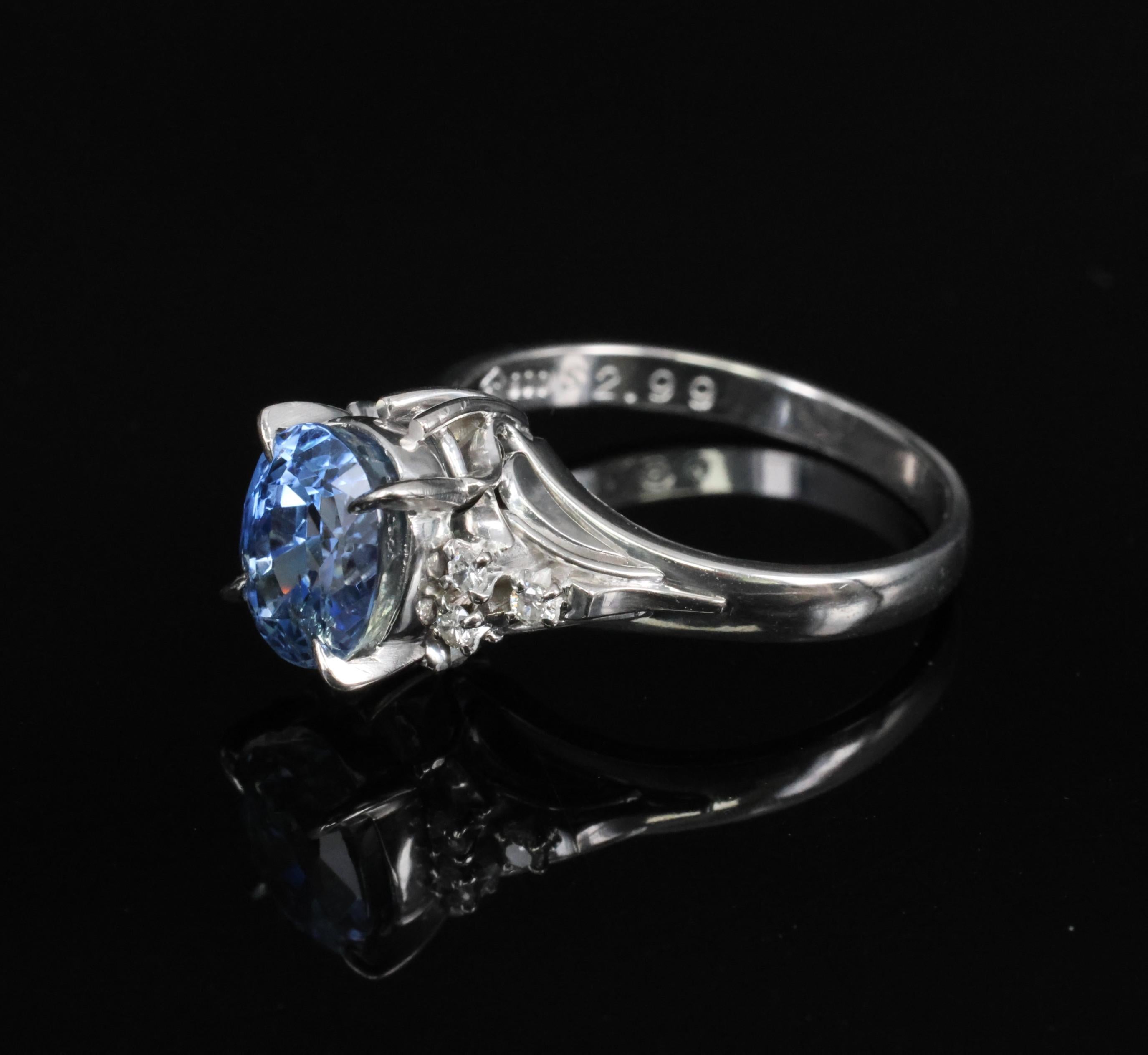 3.00ct GIA Ceylon No Heat Blue Sapphire & 0.08 Diamond Platinum Ring, Size 6.25