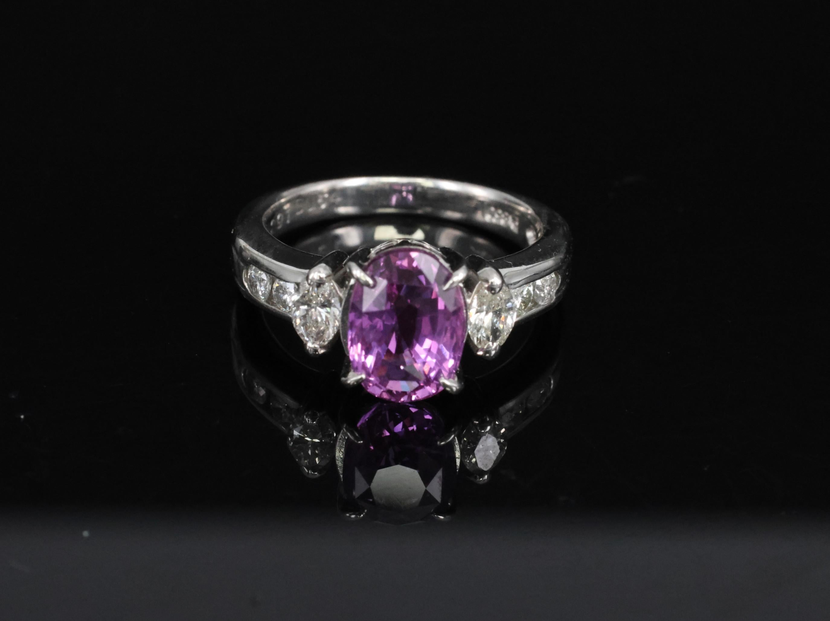 Fine 2.91ct GIA Vivid Pink Ceylon Sapphire & 0.54ct Diamond Platinum Ring Size 6