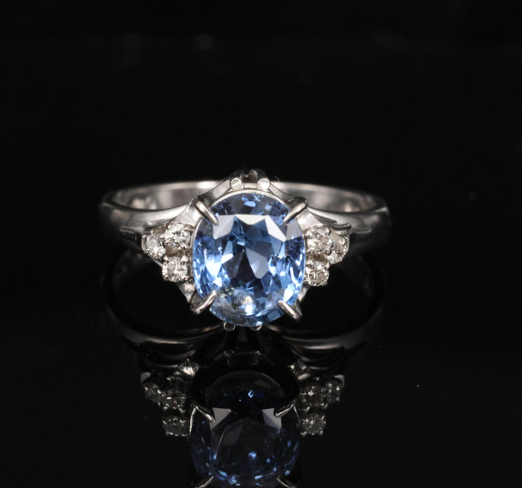 3.00ct GIA Ceylon No Heat Blue Sapphire & 0.08 Diamond Platinum Ring, Size 6.25