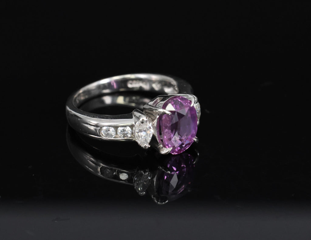 Fine 2.91ct GIA Vivid Pink Ceylon Sapphire & 0.54ct Diamond Platinum Ring Size 6