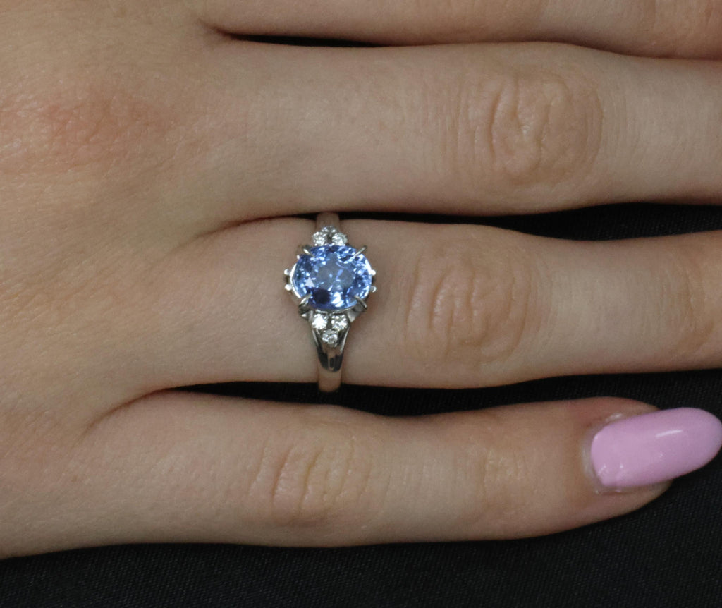 3.00ct GIA Ceylon No Heat Blue Sapphire & 0.08 Diamond Platinum Ring, Size 6.25