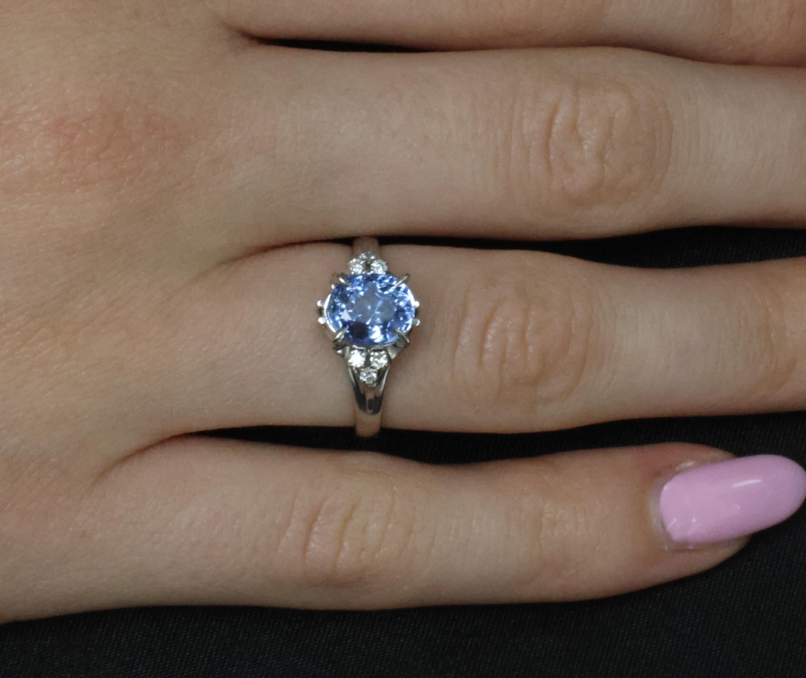 3.00ct GIA Ceylon No Heat Blue Sapphire & 0.08 Diamond Platinum Ring, Size 6.25