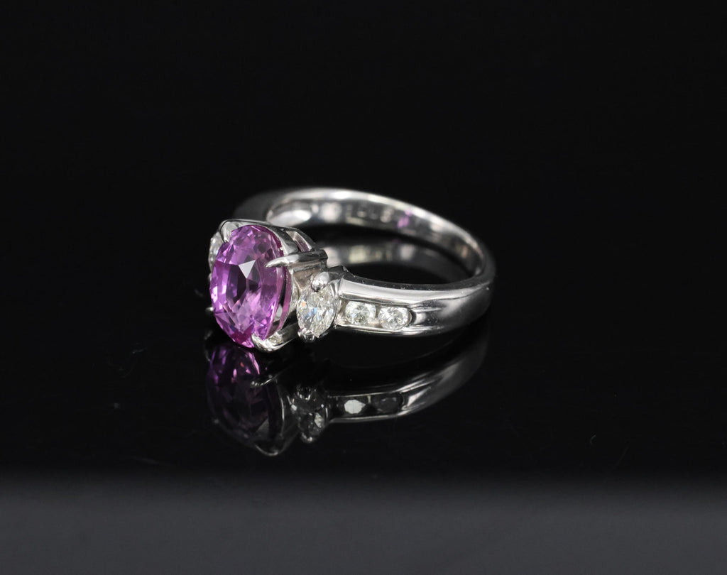 Fine 2.91ct GIA Vivid Pink Ceylon Sapphire & 0.54ct Diamond Platinum Ring Size 6