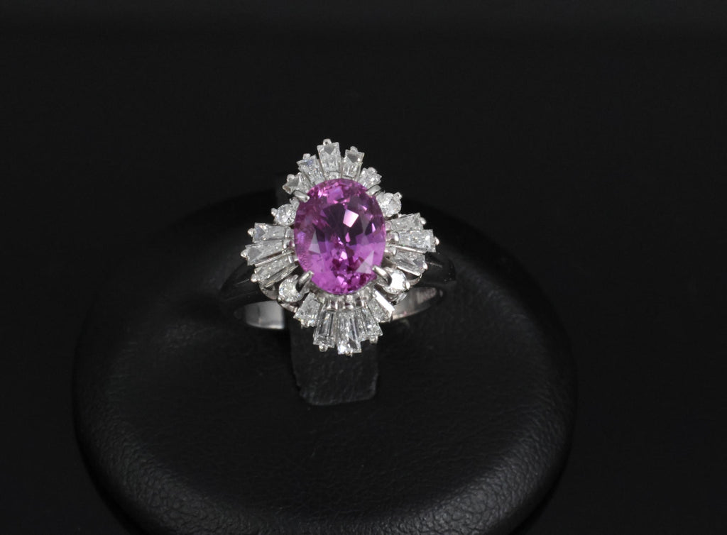 Fine 2.95ct GIA Vivid Pink Sapphire & 0.89ct Diamond Platinum Ring Size 5.75