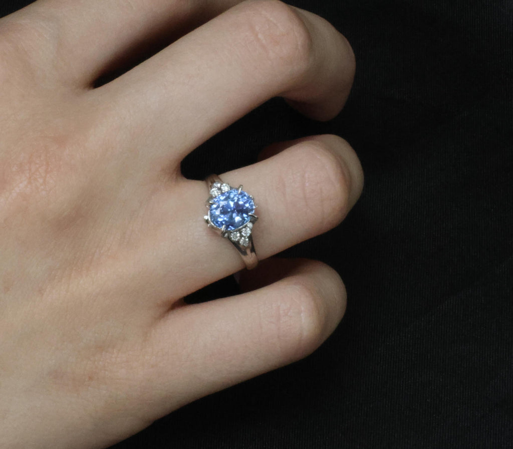 3.00ct GIA Ceylon No Heat Blue Sapphire & 0.08 Diamond Platinum Ring, Size 6.25