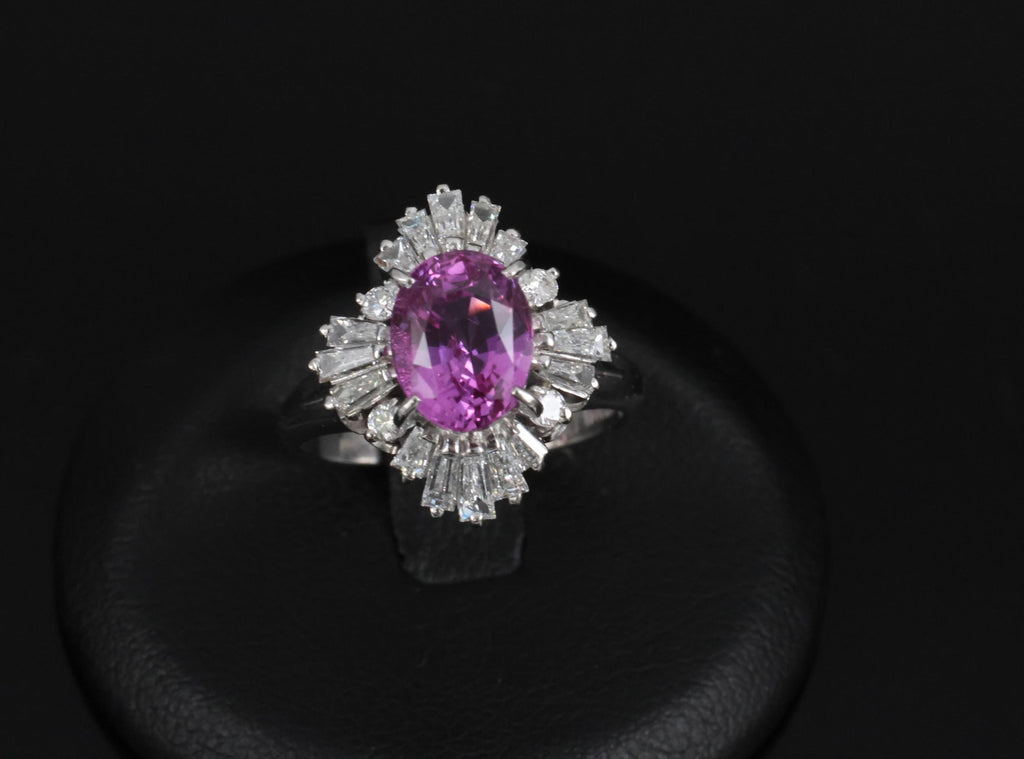 Fine 2.95ct GIA Vivid Pink Sapphire & 0.89ct Diamond Platinum Ring Size 5.75